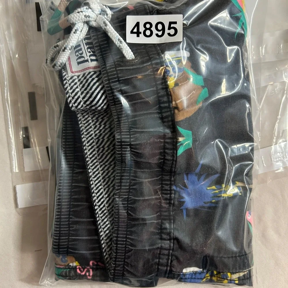 Party Pants Gettin Slothed Swim Trunks Shorts Mens M Black Palm Tree Graphic